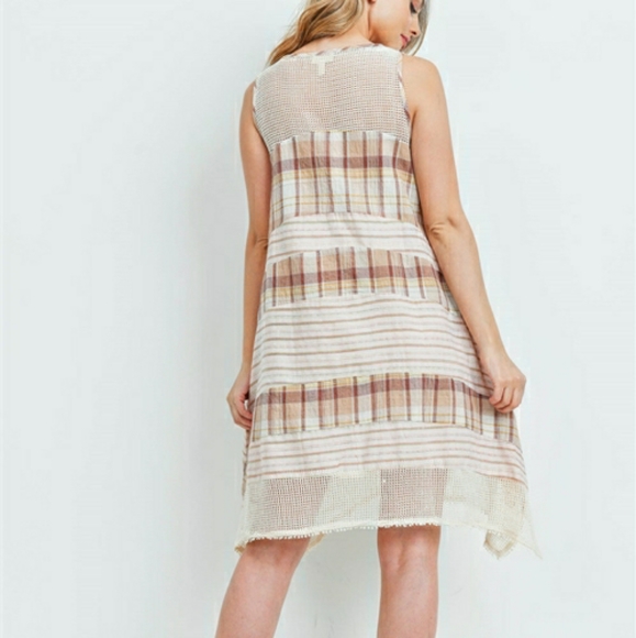 Checkered tank style swing dress with mesh details - Picture 7 of 7
